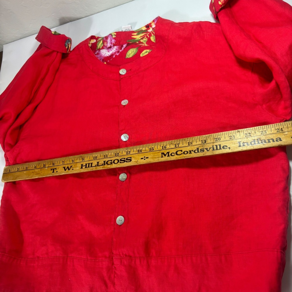 NWT Peck & Peck Reversible 100% Linen Jacket Red Floral Tropical Size L Boxy - Picture 10 of 11